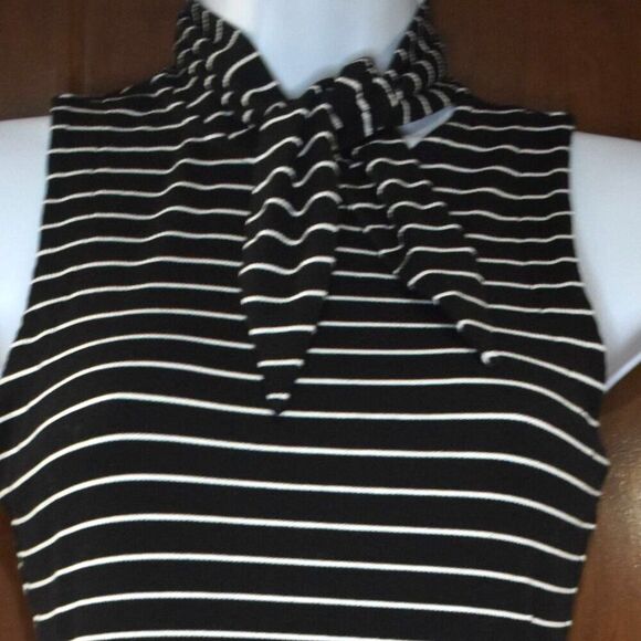 Paige Sparrow Striped Sleeveless Tie Neck Bodysuit Size XS Black White - Picture 13 of 16